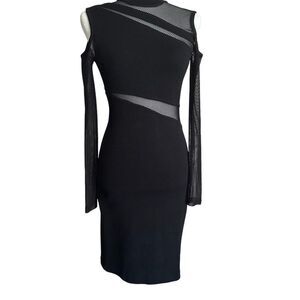 Rachel Roy knit cocktail dress, size small, cold shoulder, long fishnet sleeves.